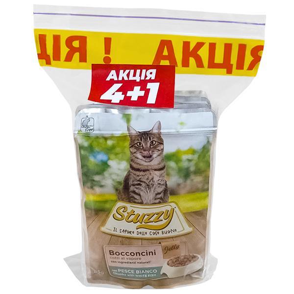 Stuzzy Cat White Fish АКЦИЯ 4+1 БЕЛАЯ РЫБА в желе влажный корм консервы для кошек 85 г х 5 шт (1043071)